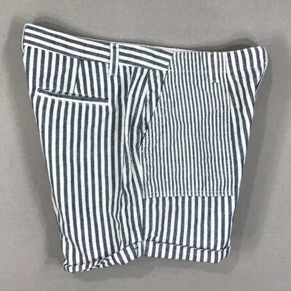 GAP Shorts Women's 12 R Blue Striped Girlfriend Chino Button Pockets Linen Blend - Picture 7 of 10